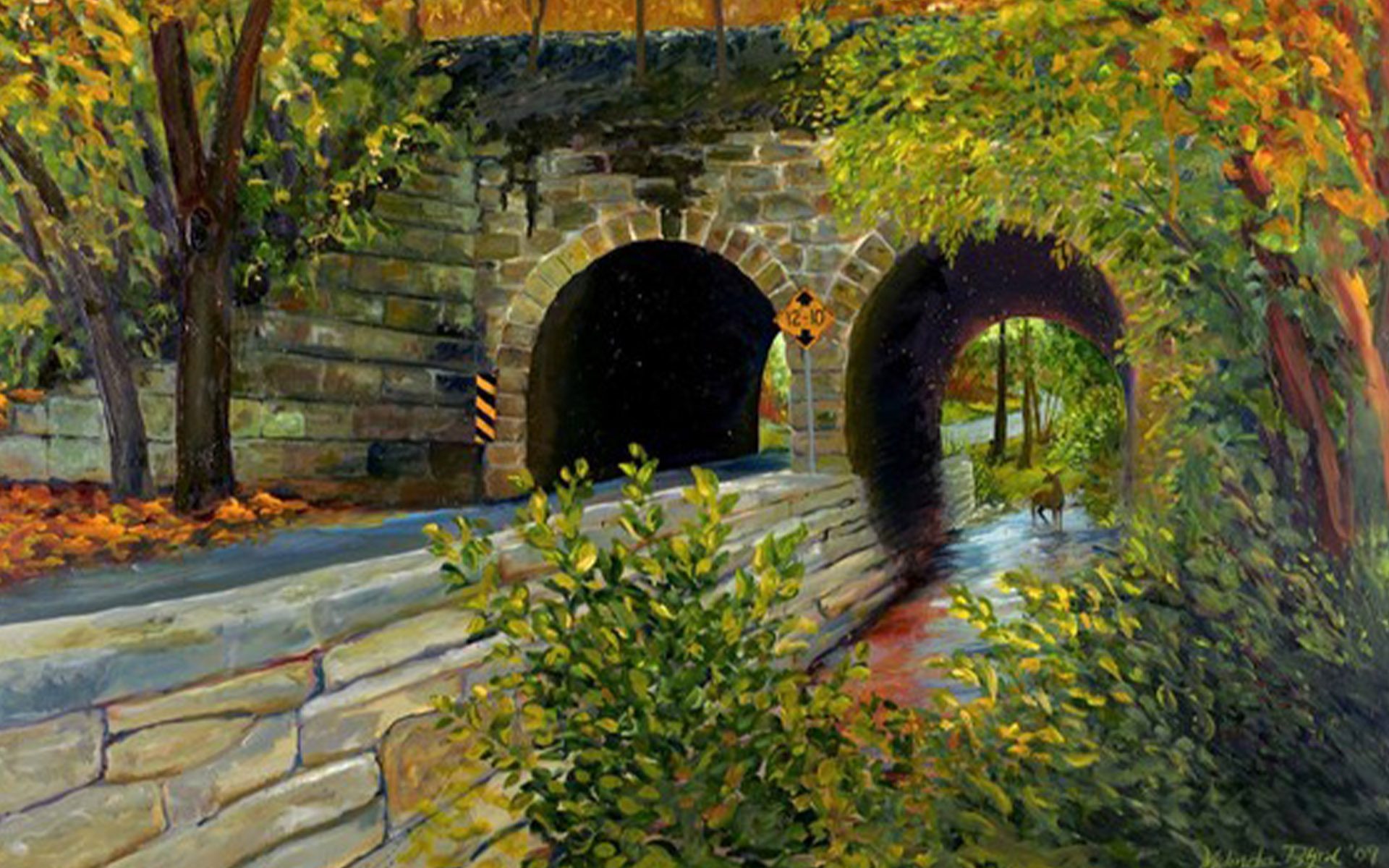 Homepage - Painting of Tunnels and Deer with Fall Foliage